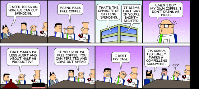 Dilbert Comic: Free Coffee Saves Money 03-22-09