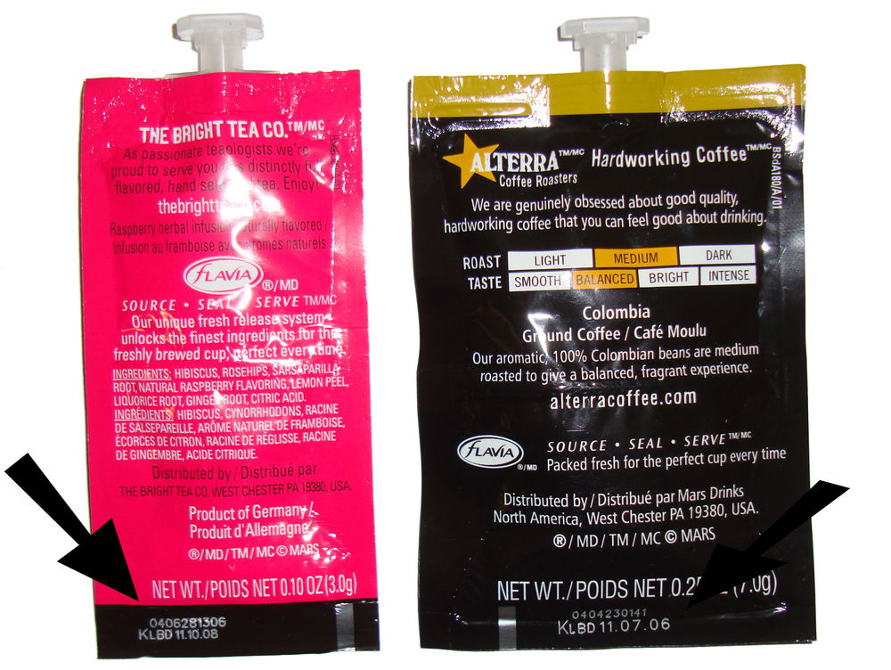 Flavia Alterra Bright Tea Packet Date Codes