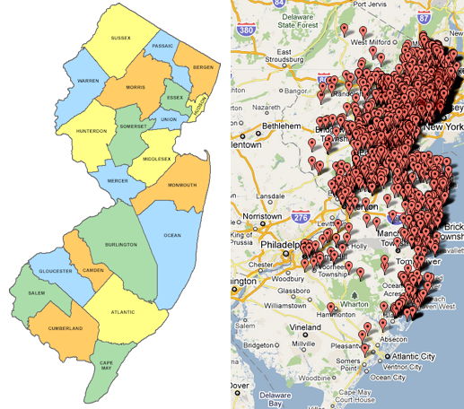 New Jersey County Map Coffee Accounts