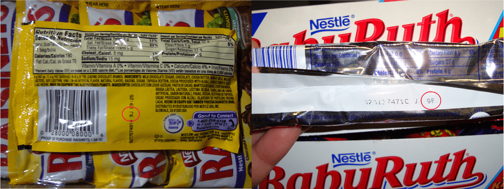 Reese's Pieces and Baby Ruth Expiration Date Codes